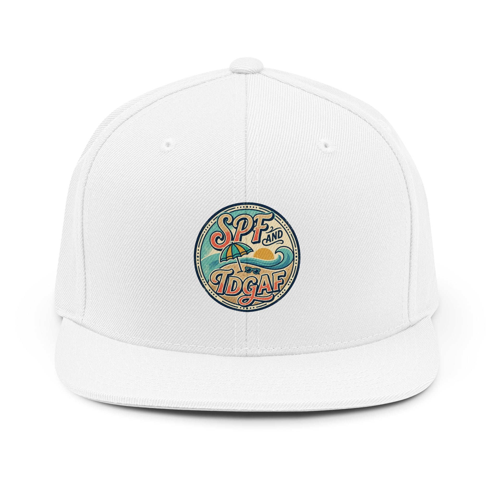 Snapback Hat – Retro 'SPF and IDGAF' Beach Embroidered Cap