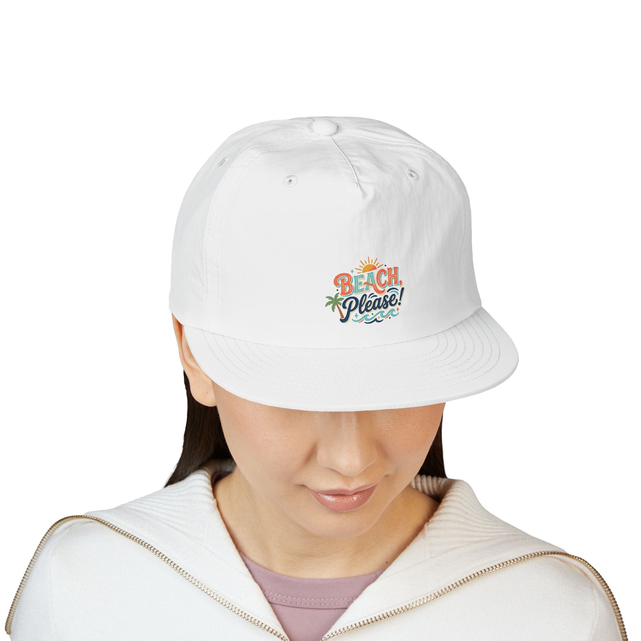 Beach Please Surf Cap | Tropical Sun, Palm Trees, Ocean Waves