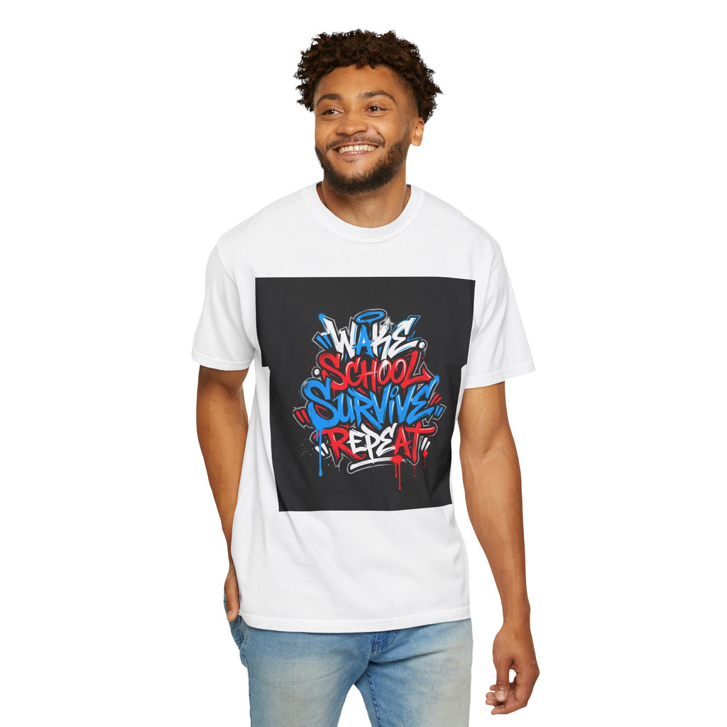 Wake School Survive Repeat T-shirt | Graffiti Typography
