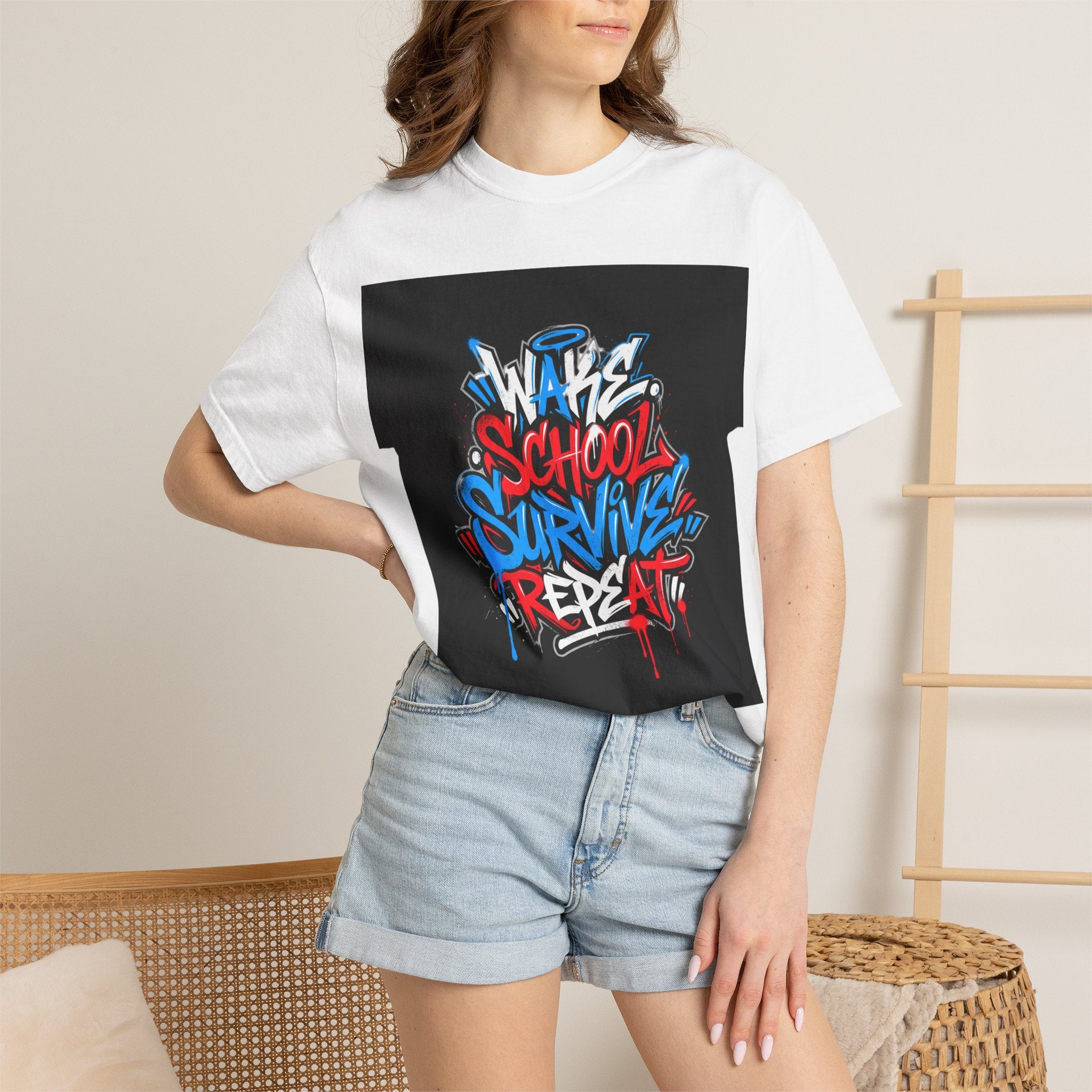Wake School Survive Repeat T-shirt | Graffiti Typography