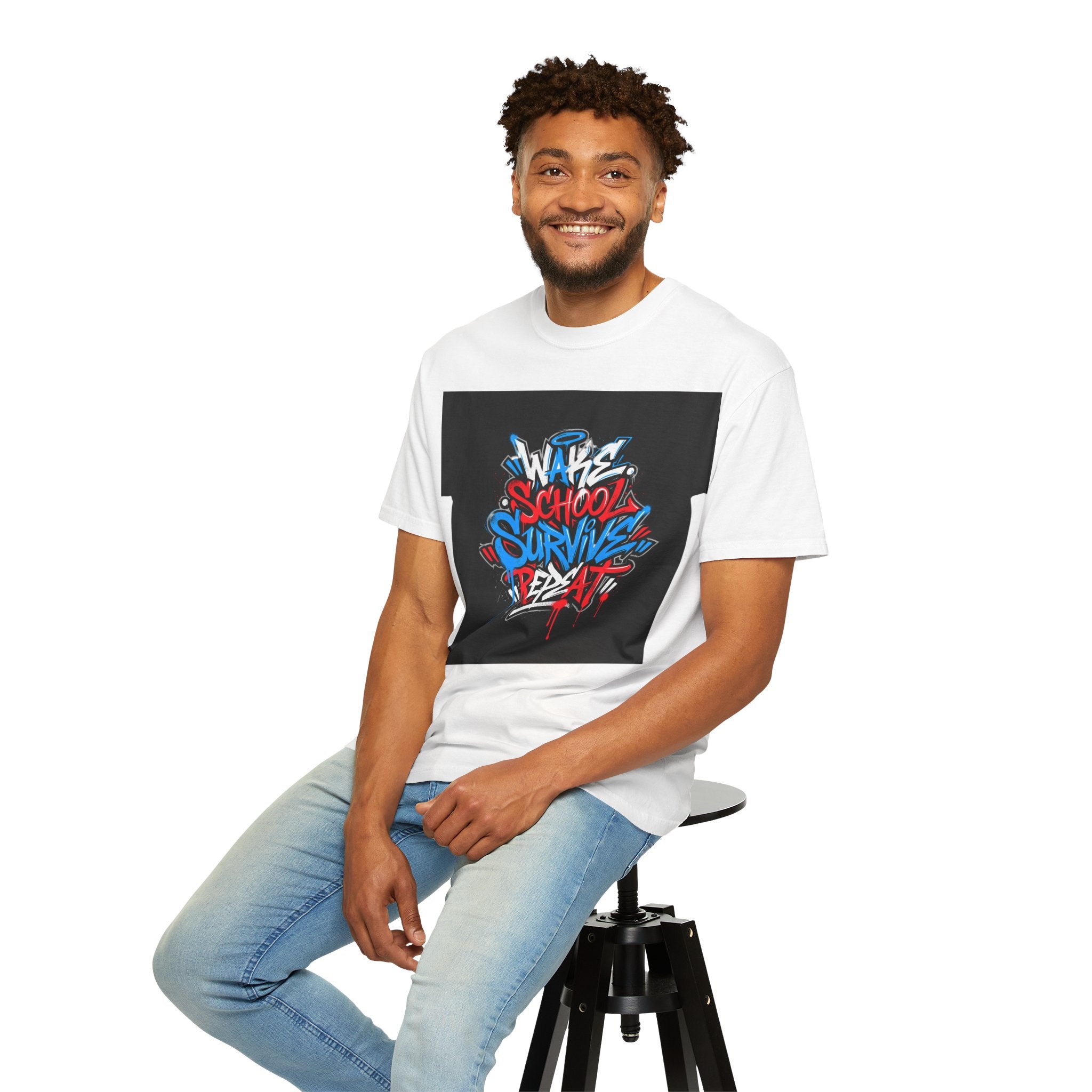 Wake School Survive Repeat T-shirt | Graffiti Typography